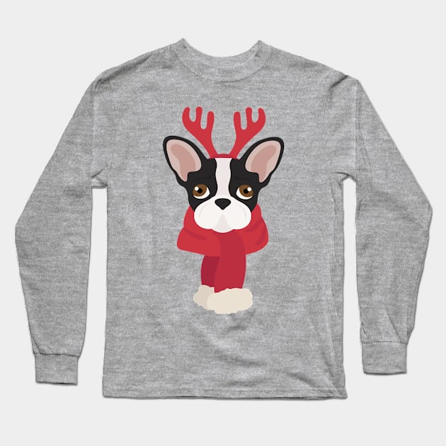 Cristmas French Bulldog Long Sleeve T-Shirt by JunkyDotCom